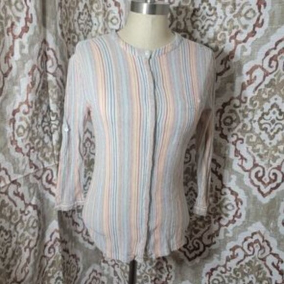 Anthropologie Ana Seff Multicolor Button Down Shirt Roll Up Button Sleeves P - Picture 1 of 8